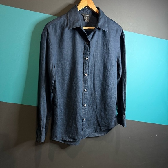 Club Monaco Navy 100% Linen Button Down Shirt - Picture 5 of 11